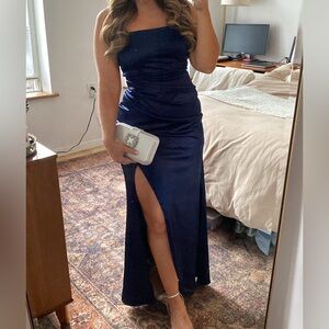Black tie Navy Blue floor length dress with slit